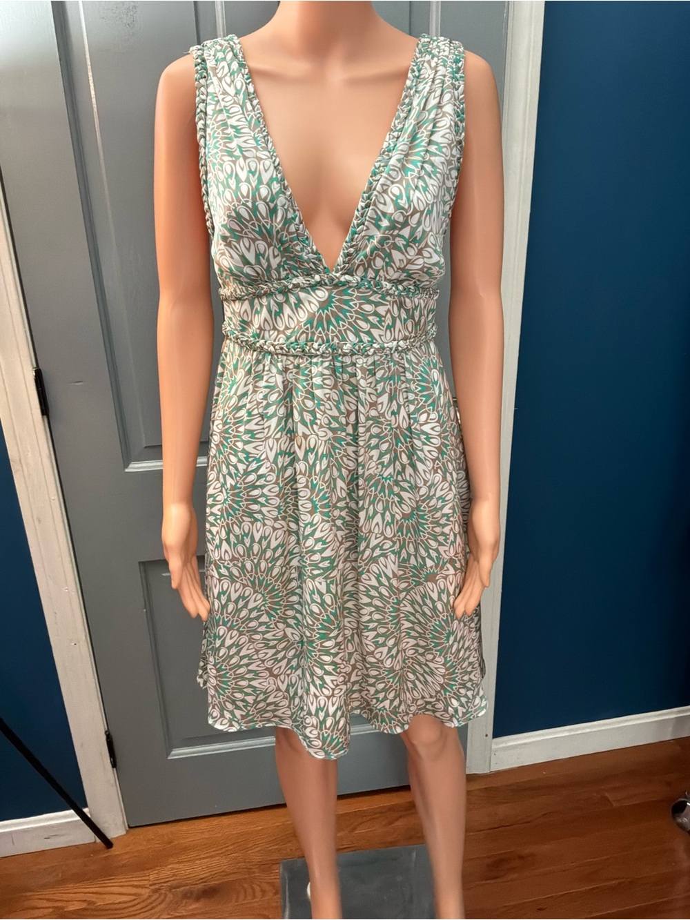 BCBGeneration Teal and White V-Neck Mini Dress